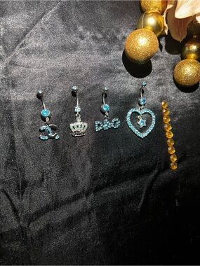 4 Piece Blue Crystal Belly Ring Set — Blue